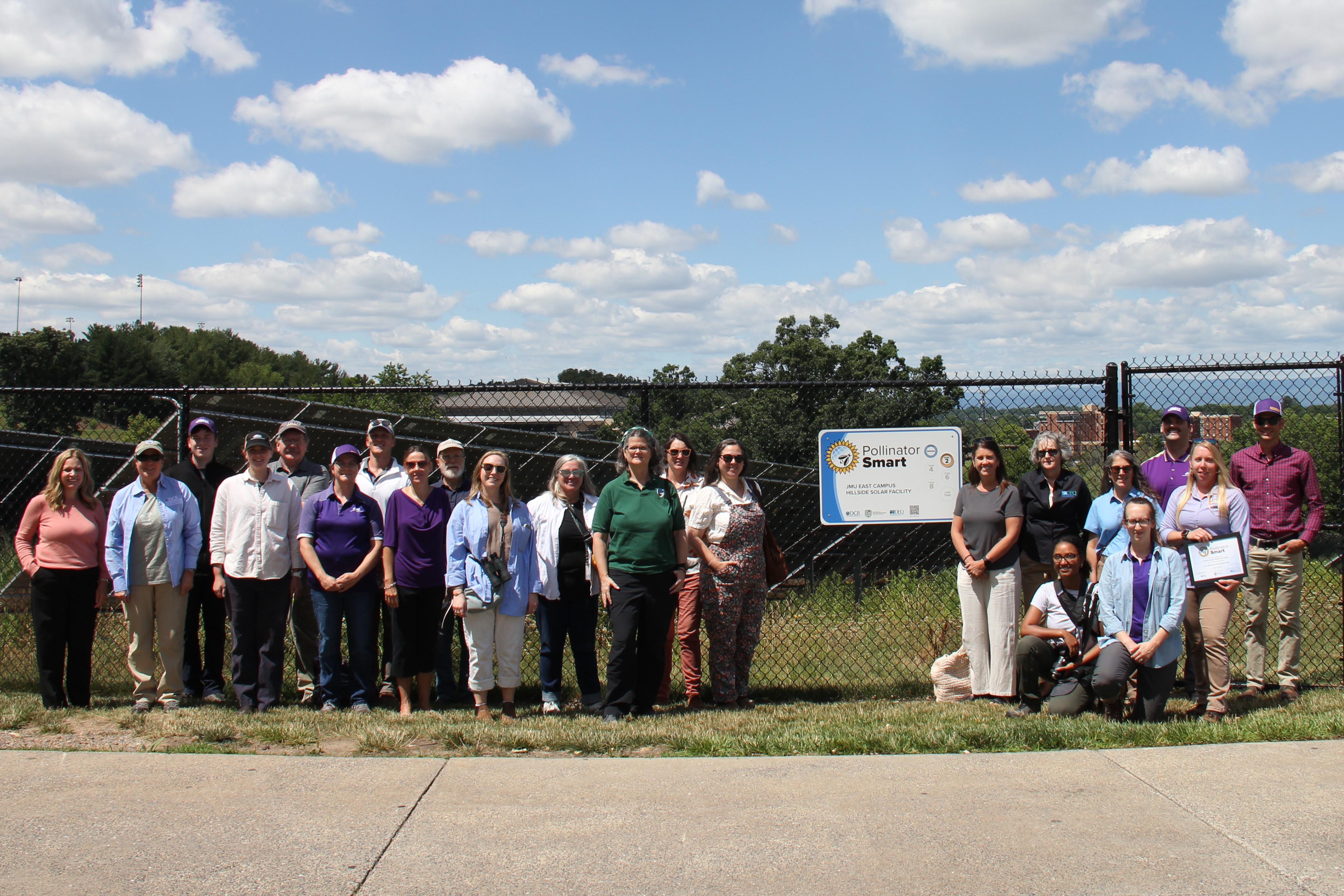 JMU receives gold two-year monitoring pollinator certification for the East Hillside Campus Solar Facility, June 2026 photo JMU Solar facility gold two year certification presentation, June 2026