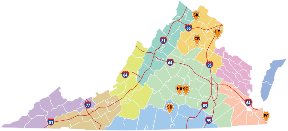 map of Civil War locations in Virginia State Parks